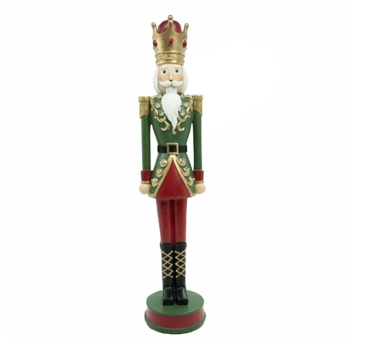 Schiaccianoci in resina con luci led giacca verde e pantaloni rossi - H. 55.5 cm